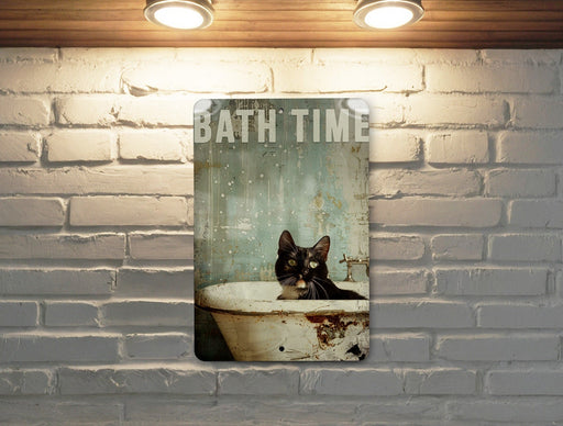 Bath Time Cat Metal Poster - Cat Art, Relaxing Bath, Home Decor, Cute Animal, Bathroom Sign