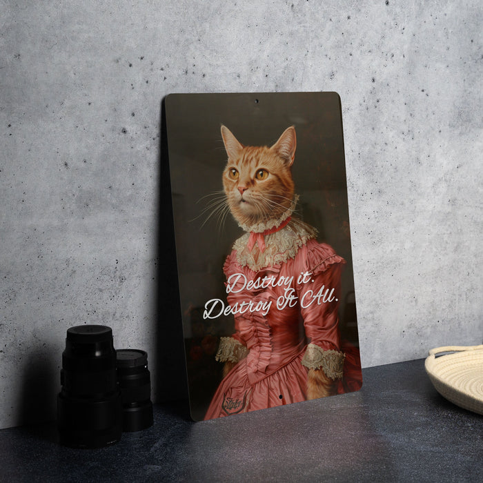 Destroy It All Kitten Metal Poster - Cute Chaos, Kitten Mischief, Home Decor, Whimsical Art, Playful Pet