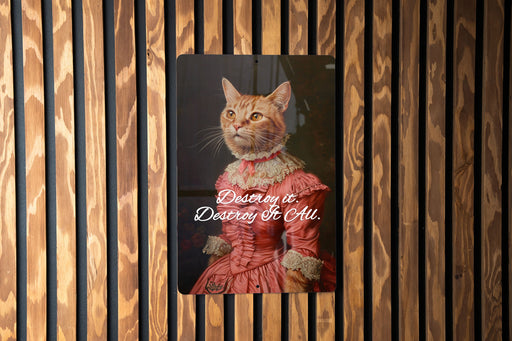 Destroy It All Kitten Metal Poster - Cute Chaos, Kitten Mischief, Home Decor, Whimsical Art, Playful Pet