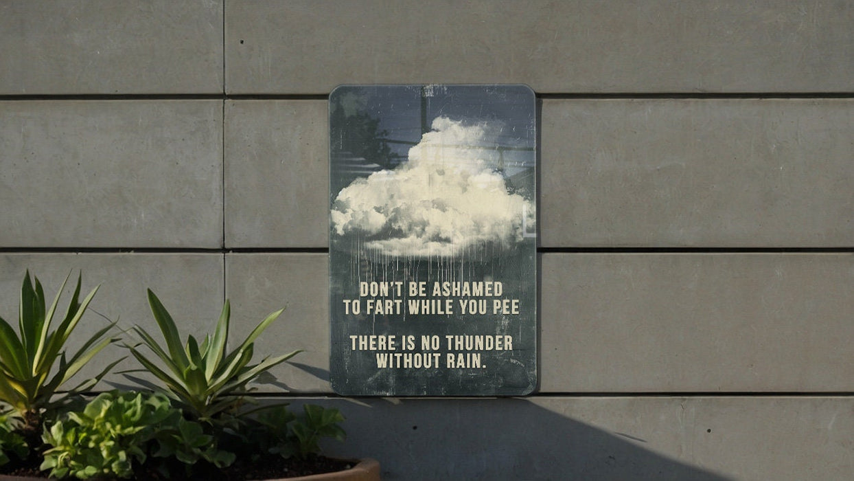 Fart and Pee Wisdom Metal Poster - Bathroom Humor, Relatable Quote, Laugh Out Loud, Restroom Decor, Light-Hearted