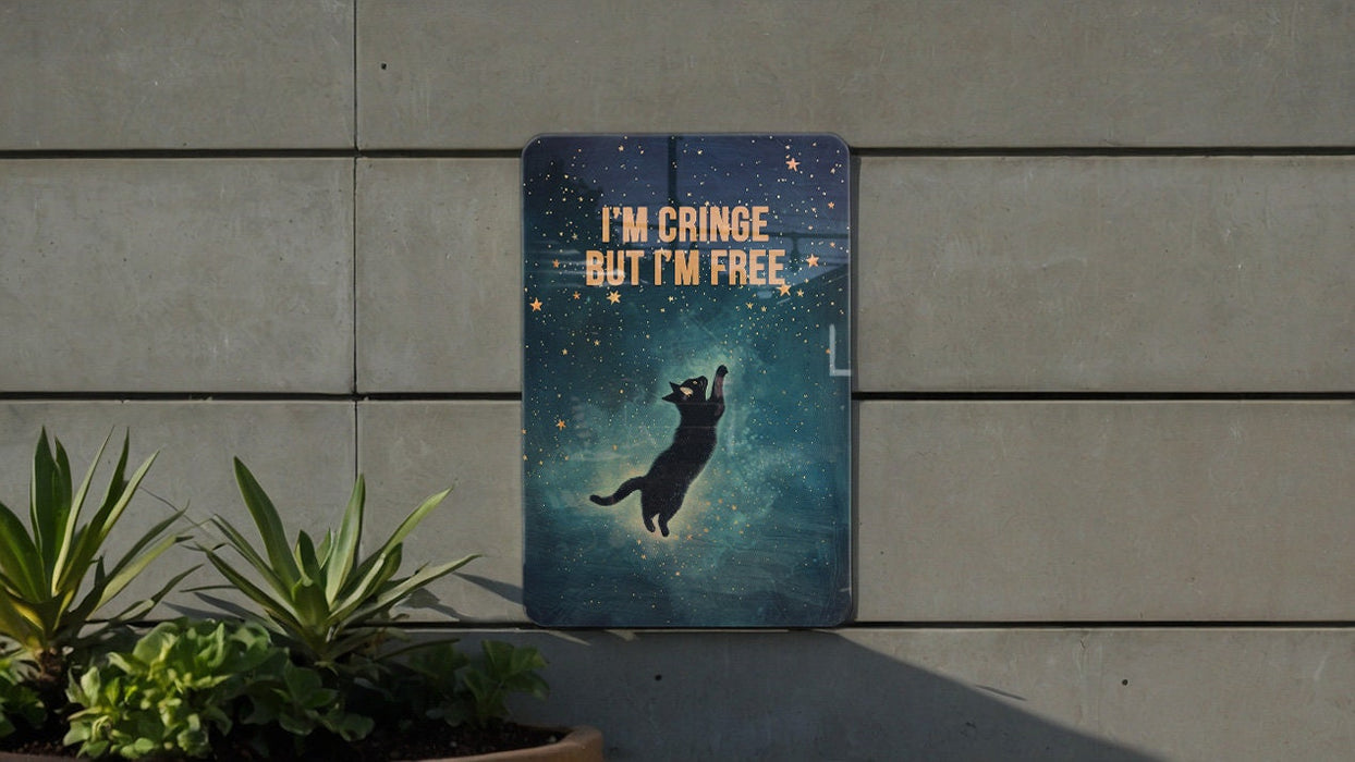Cringe but Free Metal Poster - Self Acceptance, Unique Personality, Freedom Art, Quirky Quote, Individuality Decor