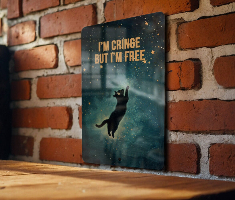 Cringe but Free Metal Poster - Self Acceptance, Unique Personality, Freedom Art, Quirky Quote, Individuality Decor