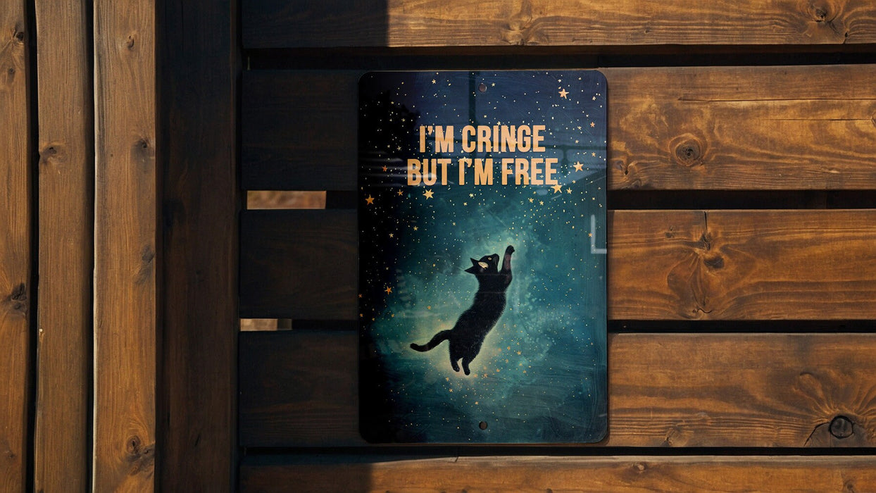 Cringe but Free Metal Poster - Self Acceptance, Unique Personality, Freedom Art, Quirky Quote, Individuality Decor