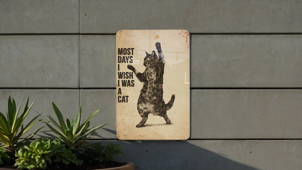 Wish I Was a Cat Metal Poster - Cat Envy, Feline Wish, Lazy Days, Peaceful Life, Animal Dream