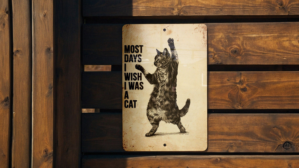 Wish I Was a Cat Metal Poster - Cat Envy, Feline Wish, Lazy Days, Peaceful Life, Animal Dream