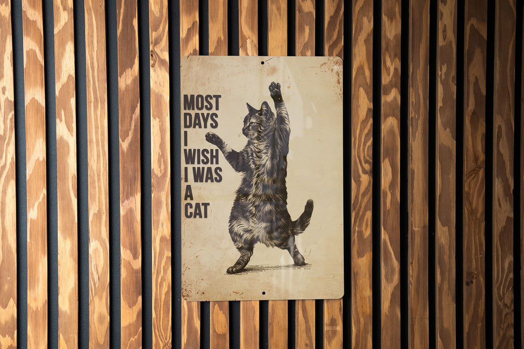 Wish I Was a Cat Metal Poster - Cat Envy, Feline Wish, Lazy Days, Peaceful Life, Animal Dream