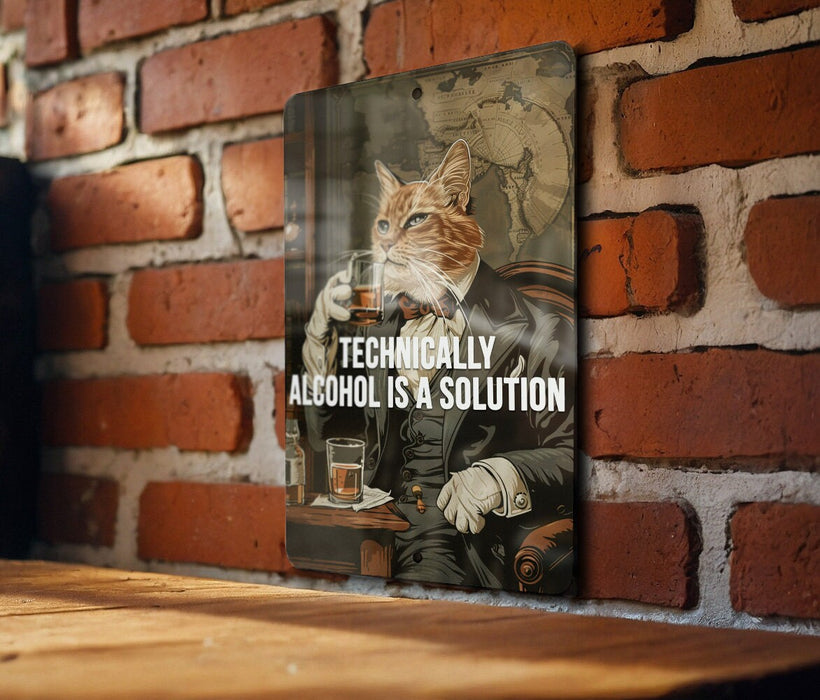 Alcohol Solution Metal Poster - Chemistry Humor, Bar Art, Whimsical Quote, Science Fun, Drink Decor