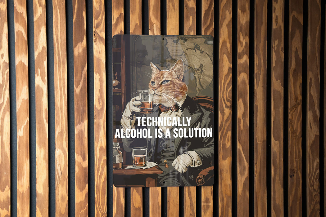 Alcohol Solution Metal Poster - Chemistry Humor, Bar Art, Whimsical Quote, Science Fun, Drink Decor