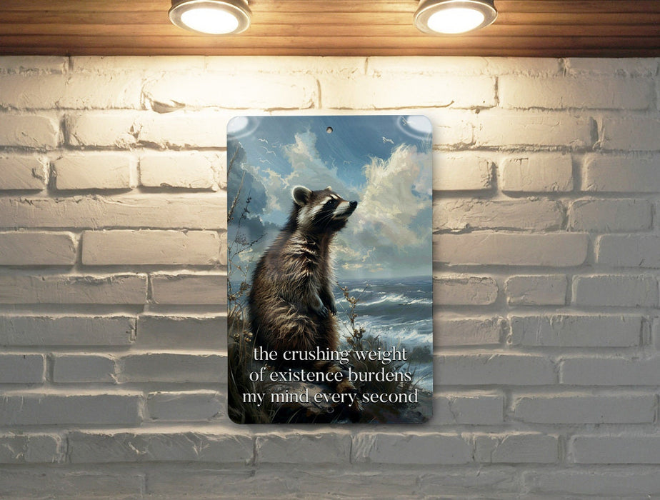 Crushing Existence Weight Metal Poster - Existential Thought, Deep Quote, Philosophical Art, Mind Burden, Reflective Decor
