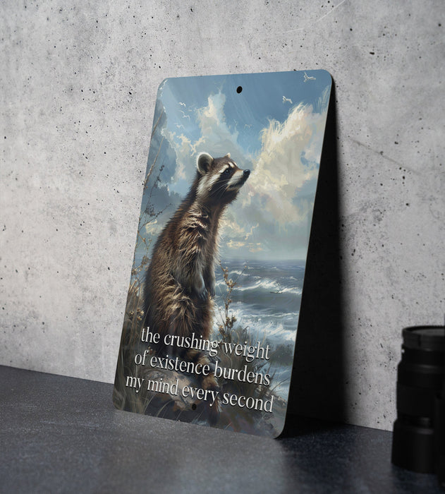 Crushing Existence Weight Metal Poster - Existential Thought, Deep Quote, Philosophical Art, Mind Burden, Reflective Decor