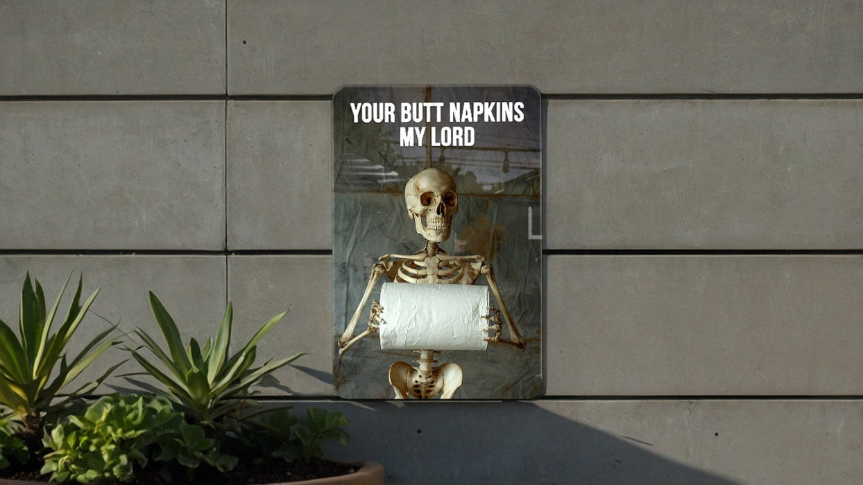 Butt Napkins My Lord Metal Poster - Bathroom Royalty, Toilet Humor, Noble Wipe, Quirky Decor, Medieval Joke