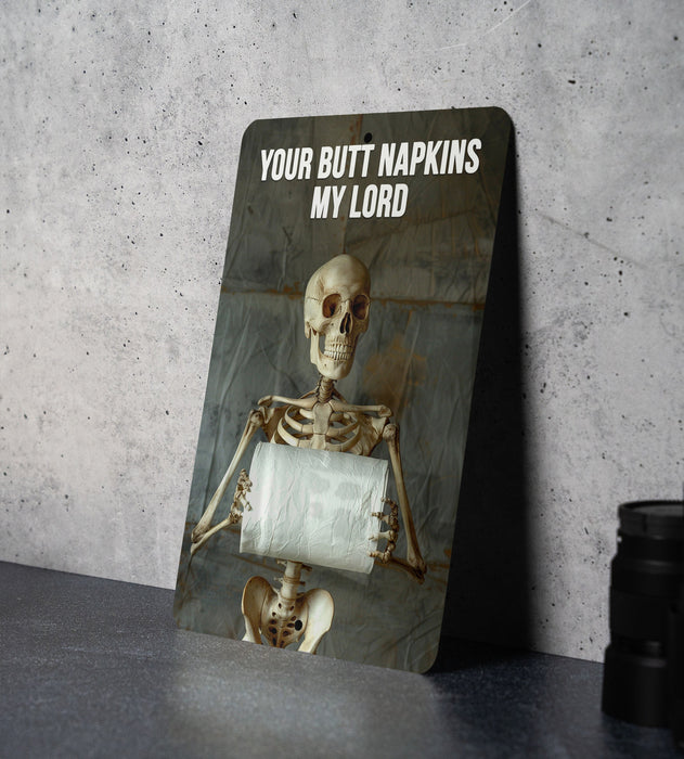 Butt Napkins My Lord Metal Poster - Bathroom Royalty, Toilet Humor, Noble Wipe, Quirky Decor, Medieval Joke