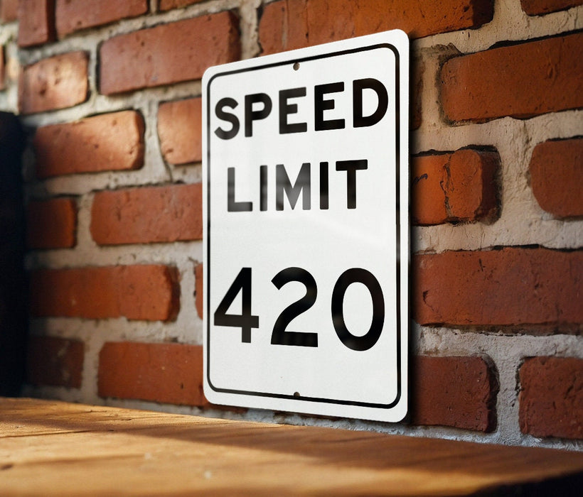 Speed Limit 420 MPH Sign - Fun Novelty Aluminum Sign for Entertainment Spaces