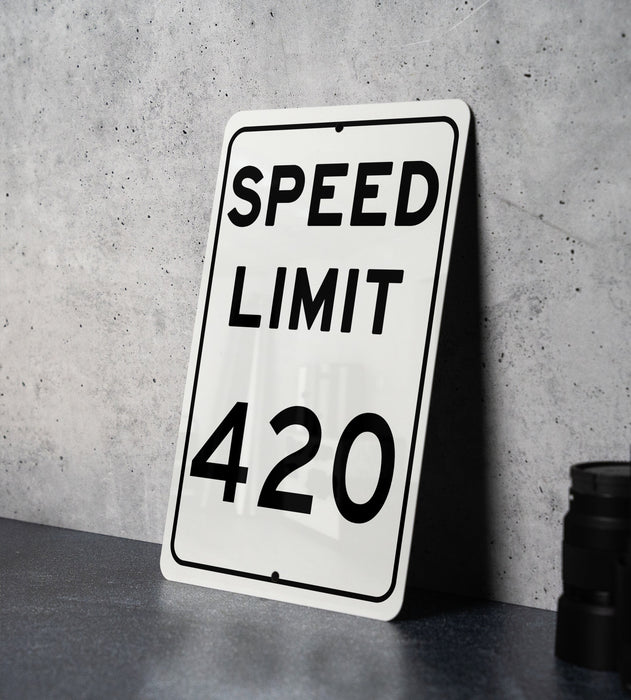 Speed Limit 420 MPH Sign - Fun Novelty Aluminum Sign for Entertainment Spaces