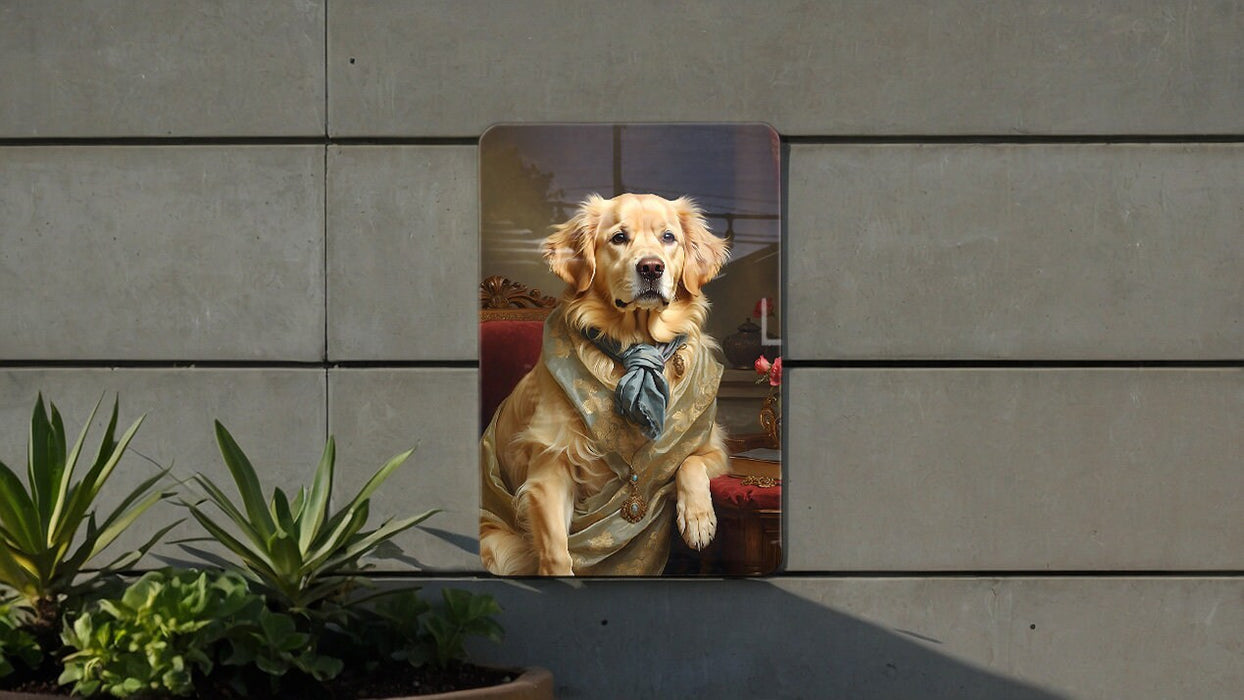 Victorian Golden Retriever Painting Metal Sign - Noble Companion, Regal Retriever, Aristocratic Friend, Period Elegance, Classic Dog Art