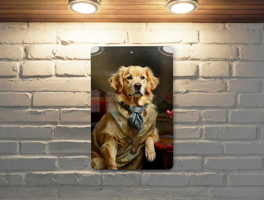 Victorian Golden Retriever Painting Metal Sign - Noble Companion, Regal Retriever, Aristocratic Friend, Period Elegance, Classic Dog Art