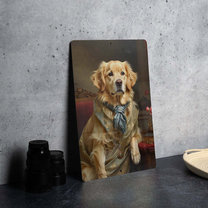 Victorian Golden Retriever Painting Metal Sign - Noble Companion, Regal Retriever, Aristocratic Friend, Period Elegance, Classic Dog Art