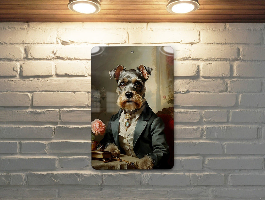 Victorian Miniature Schnauzer Painting Metal Sign - Aristocratic Schnauzer, Noble Companion, Period Attire, Schnauzer Decor, Regal Portrait