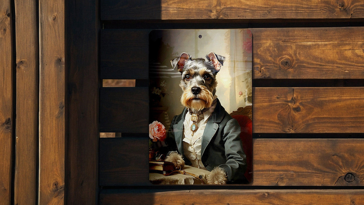 Victorian Miniature Schnauzer Painting Metal Sign - Aristocratic Schnauzer, Noble Companion, Period Attire, Schnauzer Decor, Regal Portrait
