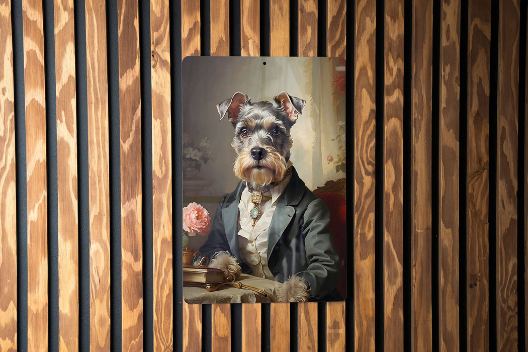Victorian Miniature Schnauzer Painting Metal Sign - Aristocratic Schnauzer, Noble Companion, Period Attire, Schnauzer Decor, Regal Portrait