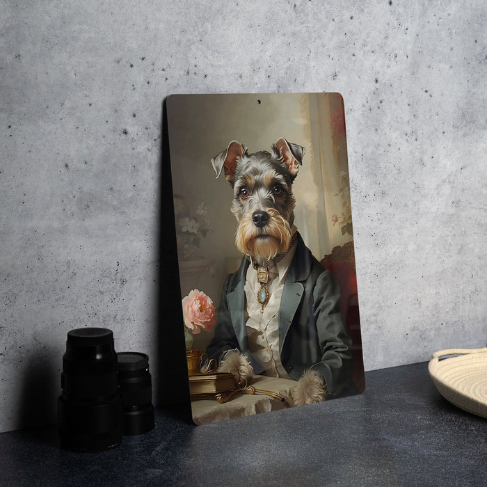 Victorian Miniature Schnauzer Painting Metal Sign - Aristocratic Schnauzer, Noble Companion, Period Attire, Schnauzer Decor, Regal Portrait
