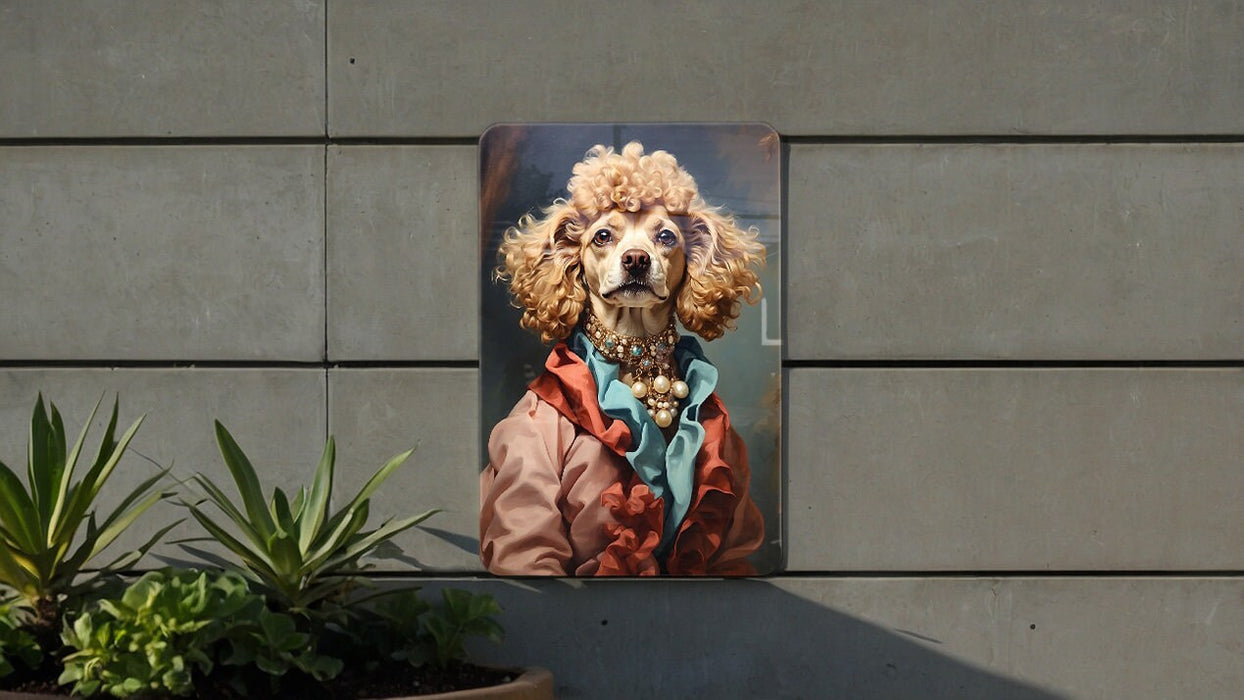 Victorian Poodle Painting Metal Sign - Regal Poodle, Aristocratic Elegance, Noble Breed, Period Decor, Sophisticated Poodle Art