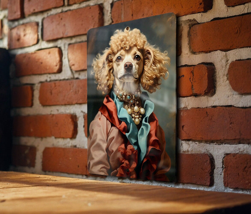 Victorian Poodle Painting Metal Sign - Regal Poodle, Aristocratic Elegance, Noble Breed, Period Decor, Sophisticated Poodle Art
