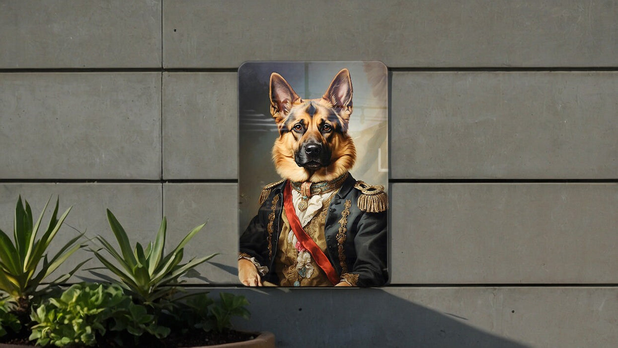 Victorian Warrior German Shepherd Metal Sign - Noble Guardian, Regal Protector, Heroic Shepherd, Period Warrior, German Shepherd Ar
