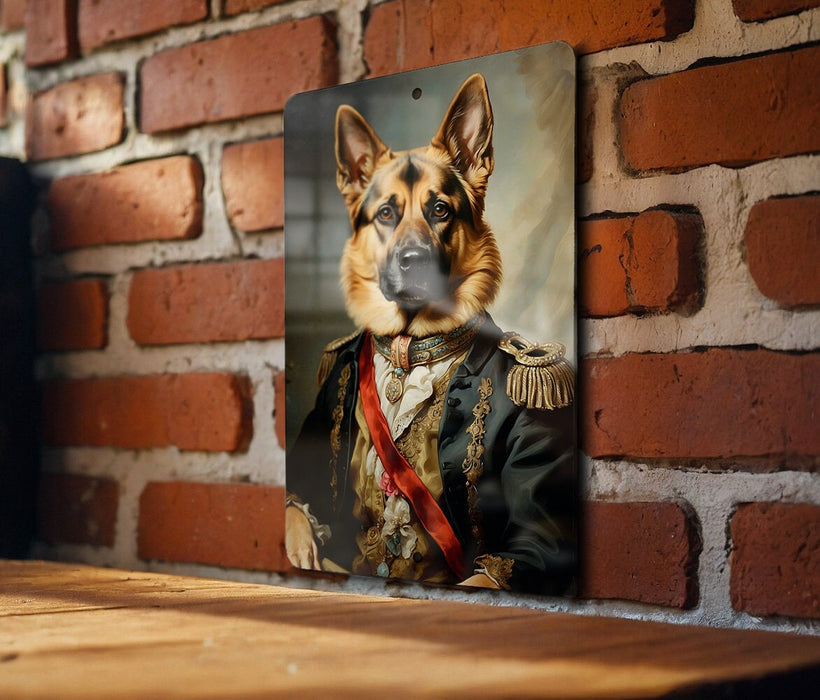 Victorian Warrior German Shepherd Metal Sign - Noble Guardian, Regal Protector, Heroic Shepherd, Period Warrior, German Shepherd Ar