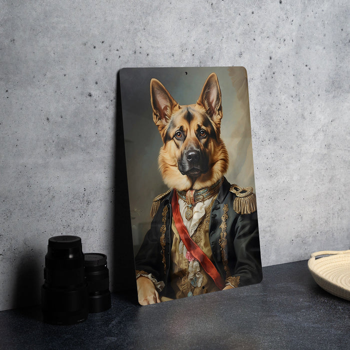 Victorian Warrior German Shepherd Metal Sign - Noble Guardian, Regal Protector, Heroic Shepherd, Period Warrior, German Shepherd Ar