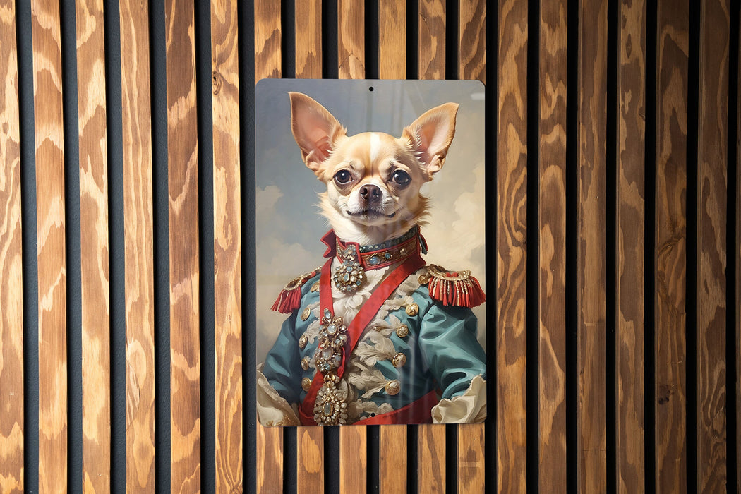 Victorian Warrior Chihuahua Metal Sign - Tiny Guardian, Noble Warrior, Period Chihuahua, Regal Protector, Chihuahua Decor