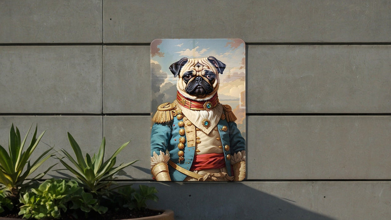 Victorian Warrior Pug Metal Sign - Regal Fighter, Noble Pug, Period Warrior, Aristocratic Guard, Pug Decor