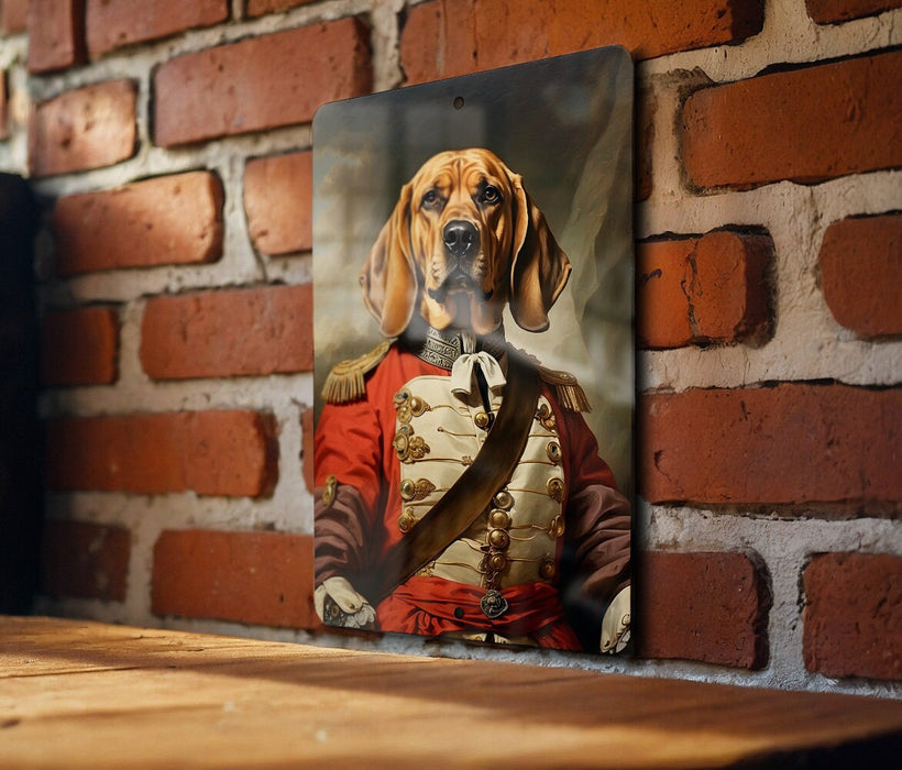 Warrior Bloodhound Victorian Painting Metal Sign - Noble Tracker, Regal Bloodhound, Period Warrior, Historical Hunt, Bloodhound Art