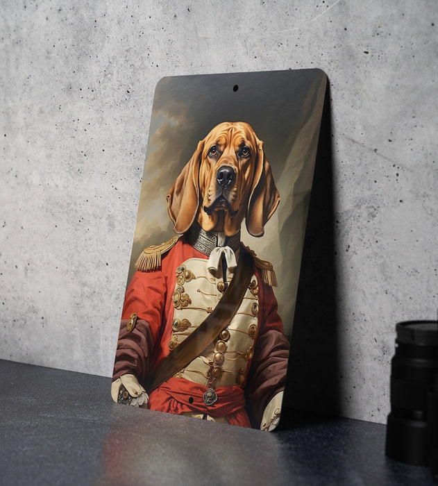 Warrior Bloodhound Victorian Painting Metal Sign - Noble Tracker, Regal Bloodhound, Period Warrior, Historical Hunt, Bloodhound Art