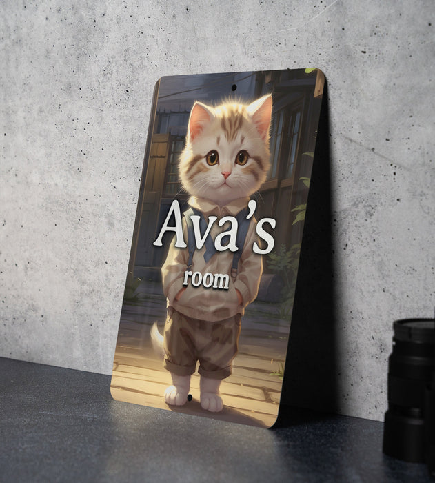 Adorable Cat Bedroom Sign - Metal Poster for Pet Lovers, Customizable Kids Room Wall Art