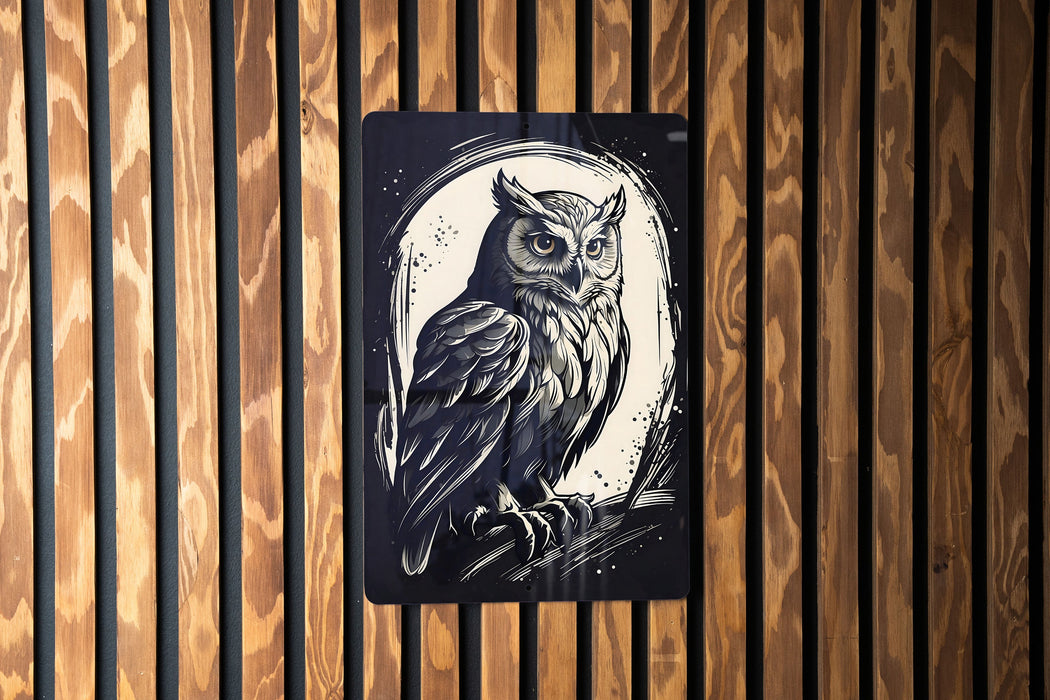 Simplistic Owl Wall Art Metal Sign - Minimalist Bird, Nature’s Wisdom, Elegant Feather, Serene Avian, Modern Decor