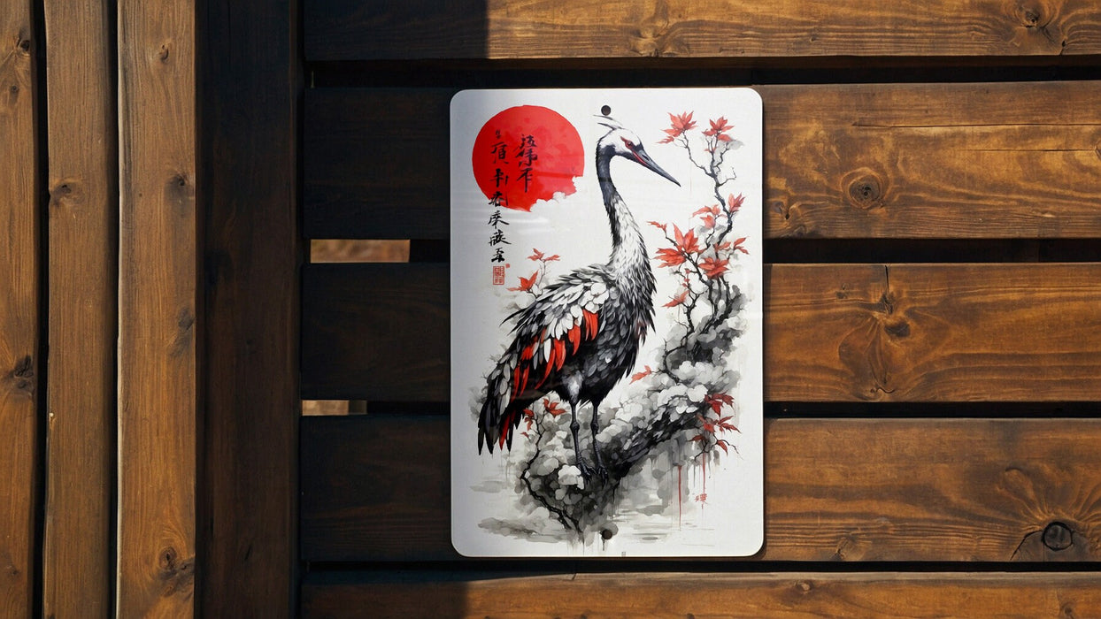 Vintage Japanese Swan Art Metal Sign - Elegant Bird, Oriental Decor, Serene Pond, Traditional Style, Peaceful Nature