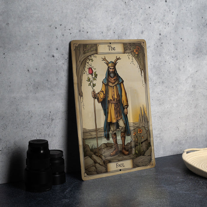 DND Style The Fool Wall Art Metal Sign - Fantasy Journey, Medieval Tarot, Adventurous Spirit, Role Play Imagery, Quest Beginnings