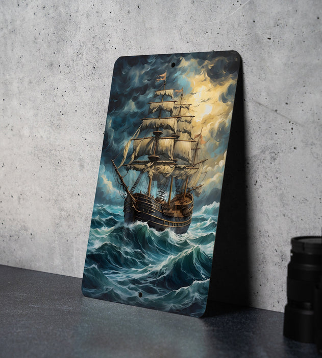 Vintage Sail Boat Wall Art Metal Sign - Nautical Charm, Sea Voyage, Classic Sailing, Oceanic Adventure, Timeless Sea