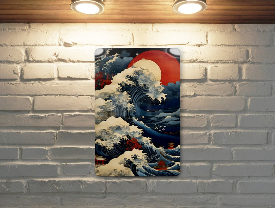 Vintage Japanese Ocean Art Metal Sign - Serene Sea, Traditional Waves, Oriental Aesthetic, Peaceful Water, Artistic Decor