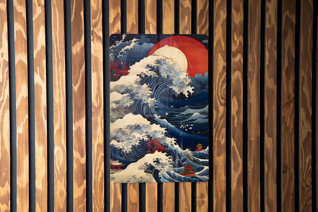 Vintage Japanese Ocean Art Metal Sign - Serene Sea, Traditional Waves, Oriental Aesthetic, Peaceful Water, Artistic Decor