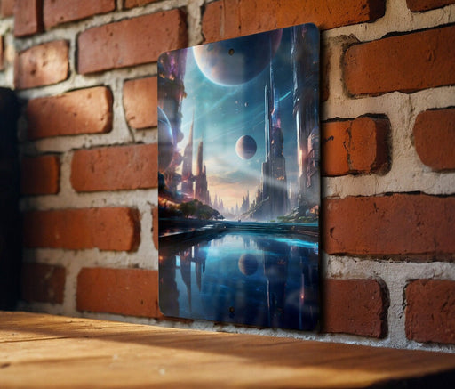Sci-Fi City Wall Art Metal Sign - Futuristic Metropolis, Urban Sci-Fi, Neon Skyline, Cyberpunk Cityscape, Modern Utopia