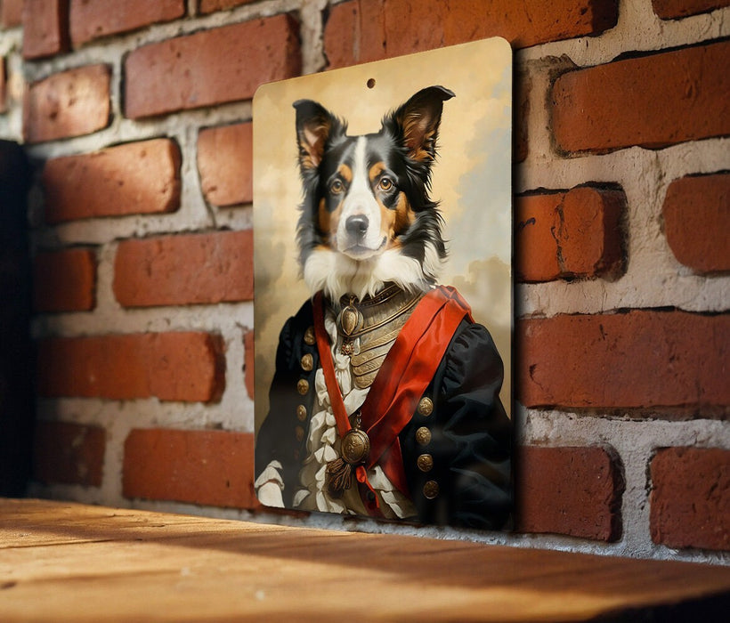 Fancy Victorian Border Collie Metal Sign - Elegant Portrait, Regal Canine, Aristocratic Pet, Period Dress, Classic Decor