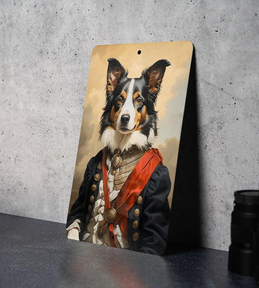 Fancy Victorian Border Collie Metal Sign - Elegant Portrait, Regal Canine, Aristocratic Pet, Period Dress, Classic Decor