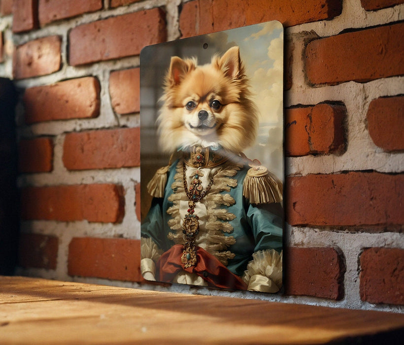 Fancy Victorian Pomeranian Metal Sign - Regal Portrait, Aristocratic Fluff, Period Elegance, Noble Pet, Luxurious Decor