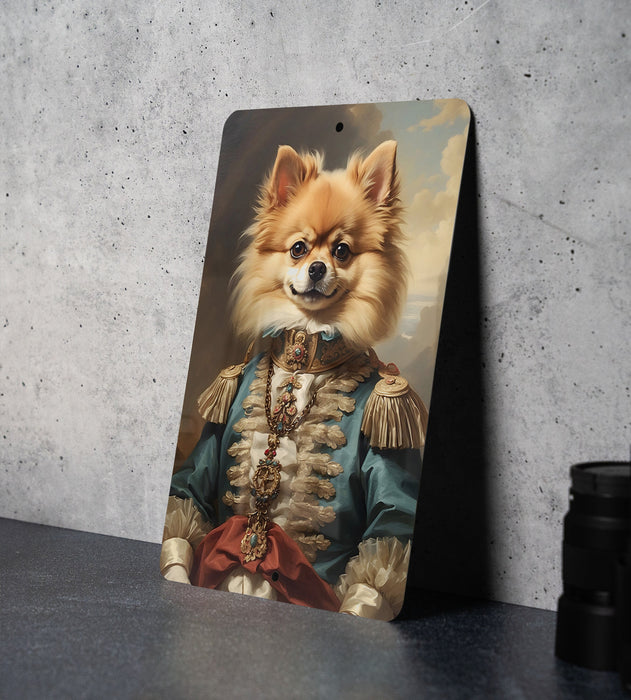 Fancy Victorian Pomeranian Metal Sign - Regal Portrait, Aristocratic Fluff, Period Elegance, Noble Pet, Luxurious Decor