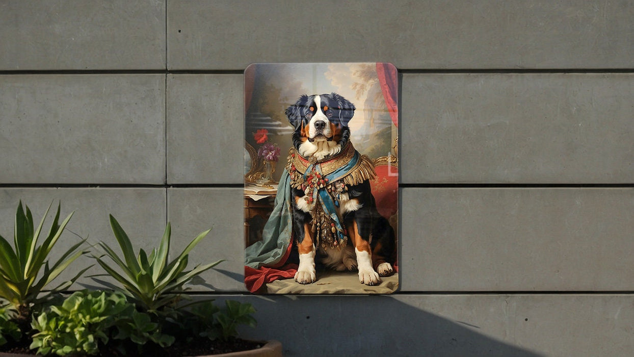 Victorian Warrior Bernese Mountain Dog Metal Sign - Noble Guardian, Regal Armor, Heroic Companion, Historical Warrior, Majestic Decor