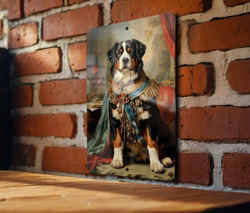 Victorian Warrior Bernese Mountain Dog Metal Sign - Noble Guardian, Regal Armor, Heroic Companion, Historical Warrior, Majestic Decor