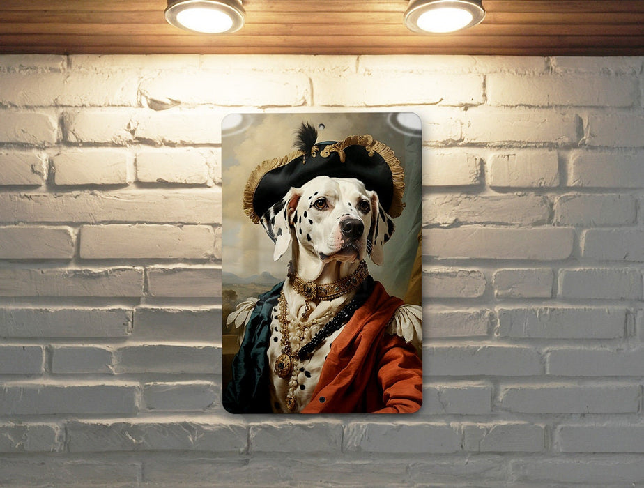 Victorian Fancy Dalmatian Metal Sign - Regal Spots, Noble Breed, Aristocratic Pose, Period Elegance, Spotted Companion Decor