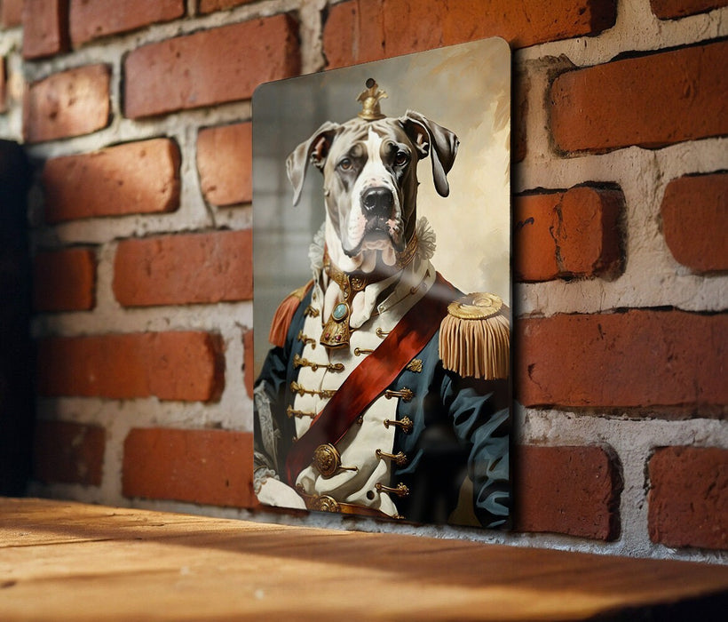 Victorian Great Dane Warrior Metal Sign - Majestic Protector, Regal Guardian, Noble Dane, Historical Fighter, Grand Canine Decor